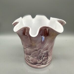 Zorza Hand blown Purple and White glass art Vase